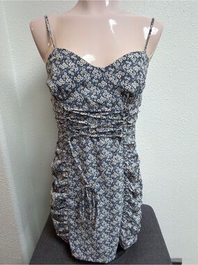 Blush BJ Blue Floral Ruched Bodycon Mini Dress Size S
